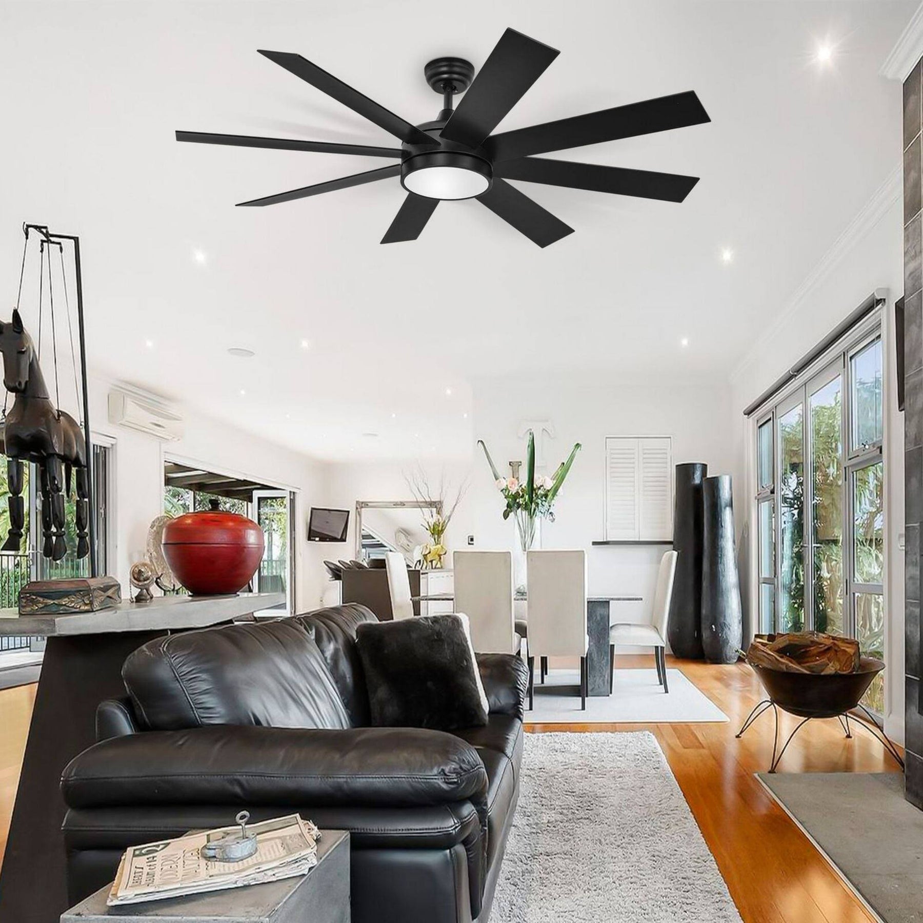 Moasis Matte Black 60-in 8-Blade LED Ceiling Fan with Remote Control - 60"