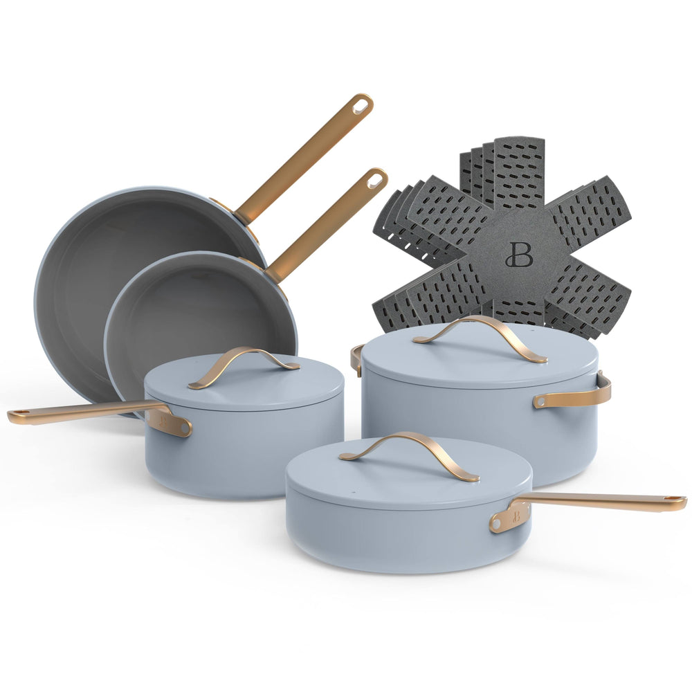 Beautiful 19230 12pc Ceramic Non-Stick Cookware Set, Cornflower Blue